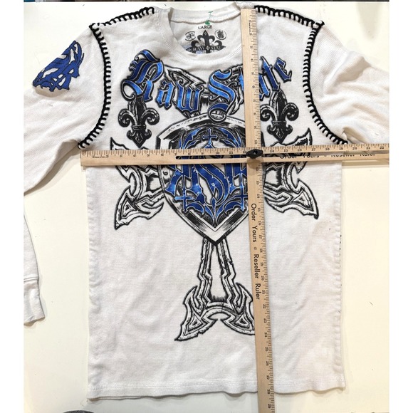 Raw State Y2K Shirt Mens LG White Waffle Thermal Long Sleeve Graphic Affliction - Picture 5 of 8